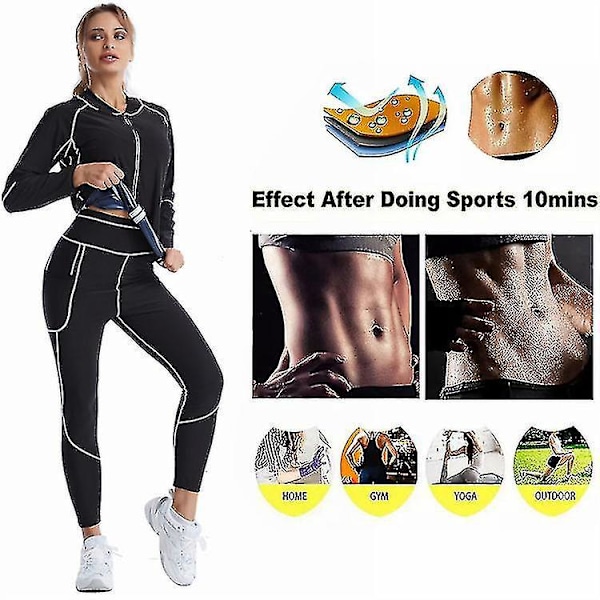 Smalnande bastu svettdräkt för kvinnor: Midjetränare Thermo Legging & Body Shaper Jacka XL Svart Blå Set