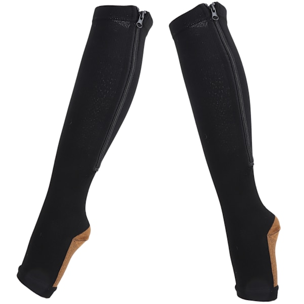 2st mellanrörsformande ven Sportelasticitet Kompressionsstrumpor med dragkedja Vadbantning (dragkedja strumpor (svart kopparbotten) L/XL)