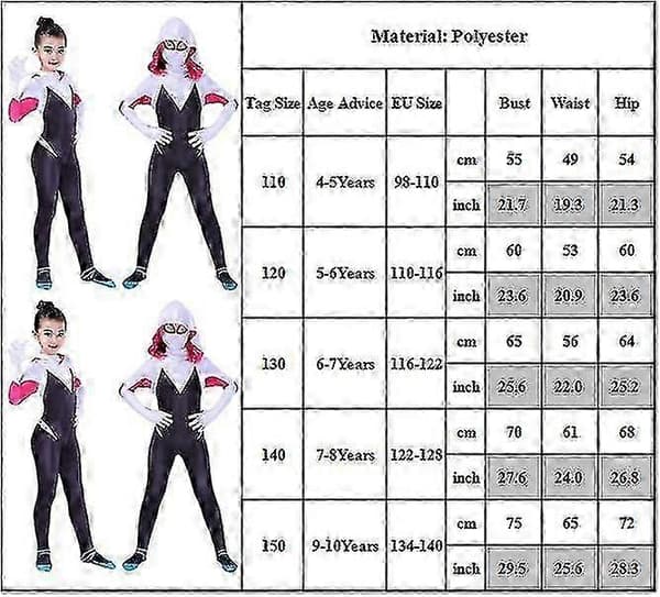 4-10 år barn flickor Spider Gwen med mask cosplay jumpsuit kostym SZZK 4-5 Years
