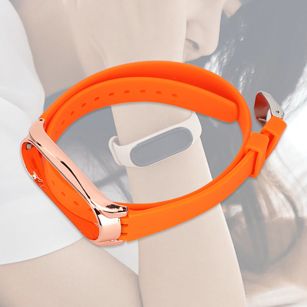 Metallspänne Skal Långt Silikon Armband Armband för Xiaomi Smart Armband 3/4 (Orange)