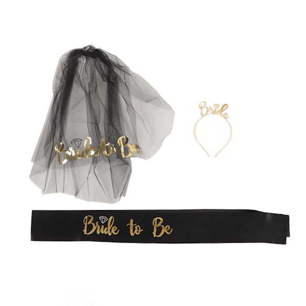 Bride to Be Tiara Shiny Black Brude Bryllupsbånd Frynser Sentrum Lagdelt slør Sash Krone Bride to Be Gaver
