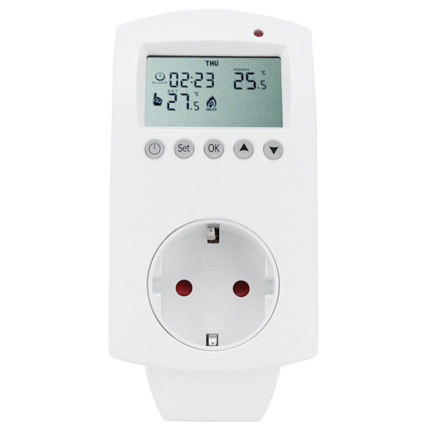 Plug-in termostat LCD programmerbar varmetemperaturregulator 16A EU AC230V