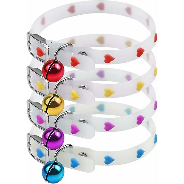 4 st Justerbara Katt Halsband, 28cm Reflex Katt Halsband med Färgglada Bjällror, Anti-Stryp Katt Halsband, Flerfärgade Silikon Halsband för Kattungar