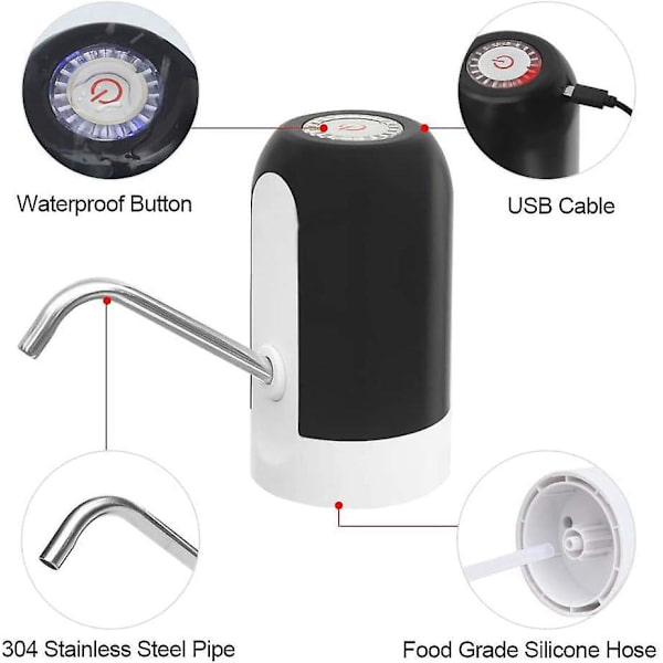 USB oppladbar 5 gallon vannflaskepumpedispenser for hjem, kontor, camping, reise