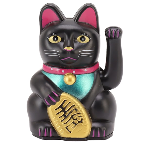 4 Tommers Lykkekatt Dekor Håndvinkende Velkommen Katt for Hjem Desk Ornament Gavegiving Svart
