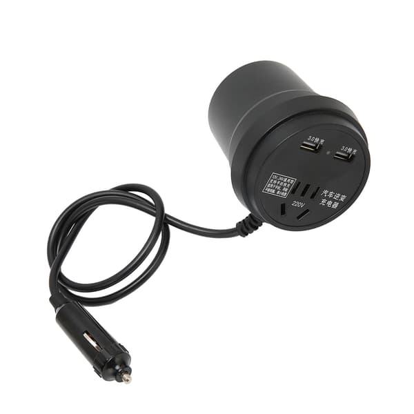 Sort bilinverter 150W DC 12‑24V til AC 110V‑220V konverter 2 USB-port strømadapter til bil