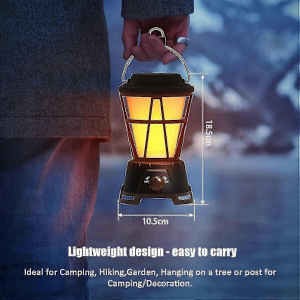 Solcelle Campinglamper, Genopladelige Retro Lanterner Dæmpbare Orkanlamper Med Dansende Flammer, Wat -CNSZ