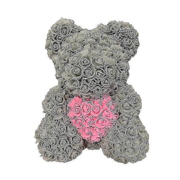 Dropshipping 40cm Rosbjörn Hjärta Konstgjord Blomma Ros Teddybjörn För Kvinnor Alla Hjärtans Dag Bröllop Födelsedag Julklapp Grå Rosa H 25CM