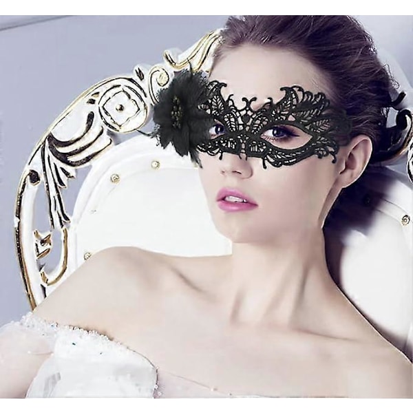 Lady of Luck Spetsmask, Sexig Venetiansk Mascara Spets Svart Maskeradmask Halloweenfest