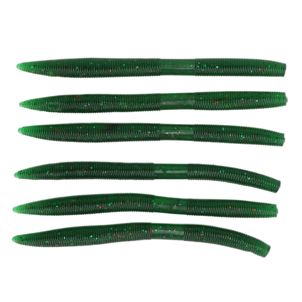 6 st/set Noodle Worm Fiskebete Bite Resistent PVC Mjuk Maggot Daggmåsk Artificial Bait Mörkgrön
