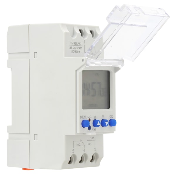 Digital Analog Timer Switch DIN Rail Storskærm Display Programmerbar 85‑265V 16A-Hvid-1 stk.