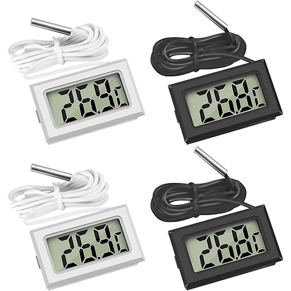 4 stk. Mini Digital LCD Termometer Temperatur med Temperaturprobe Sensor Tester til Køleskabe Frysere Akvarium, Digitalt Elektronisk Termometer