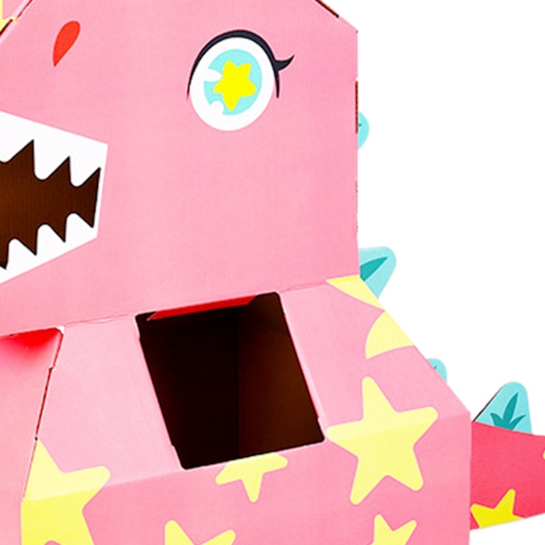 Paper Dinosaur Head Costumes Toy DIY Wearable Interactive Cardboard Dinosaur Head Costumes for Children Pink