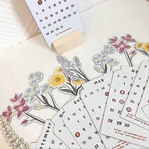 2024 Bloomy Flowers Bordkalender, Kreativ Blomster Bordkalender, 2024 Blomstertema Kalender, Julegaver Nytårsgaver B 1 stk