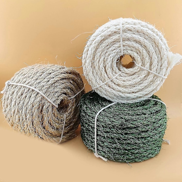 Luonnollinen Sisal-köysi, kestävä kissan raapimispuun korvausnyöri kissan raapimispuuhun DIY-askarteluun Zekai valkoinen L