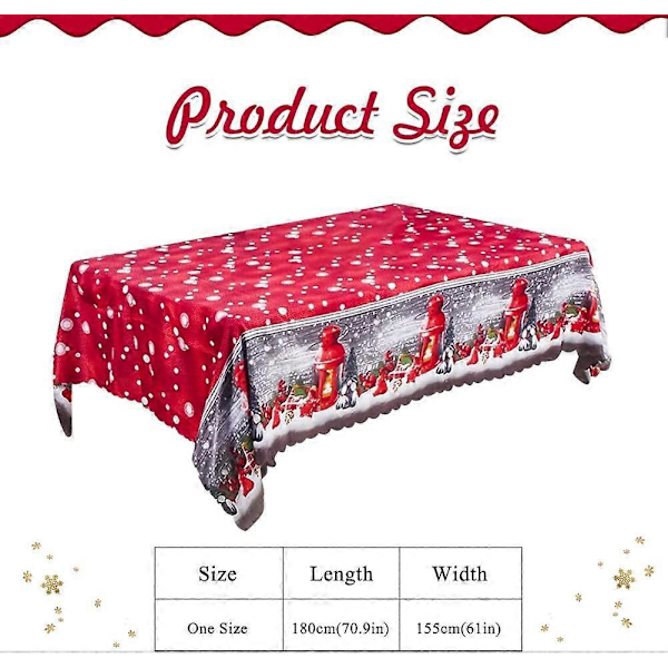 Juledug, 180 x 150 cm rektangulær juledug rød juledug spisebordsdug, stor vaskbar julemiddagsdug