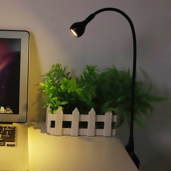 1W Lang Fleksibel Hals Bærbar USB LED-lys Natlæselampe (Sort+Varm Hvid)