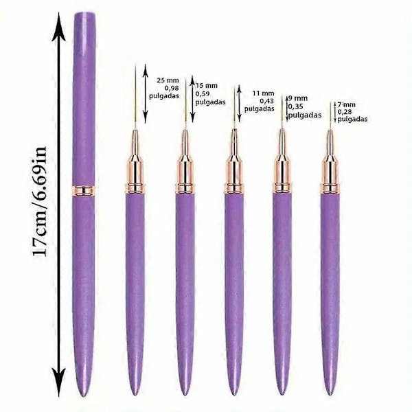 5 st Professionell Nagelkonst Penselset Förlängda Linjer Ritning UV Gel Målning Nageldesign Manikyr Verktyg Lila 5 st