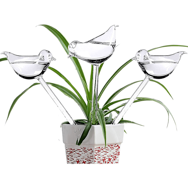 Sæt med 6 glasvandingskugler med fugleformede automatiske vandingsspidser til indendørs og udendørs planter, fremstillet af PVC, ingen lækage