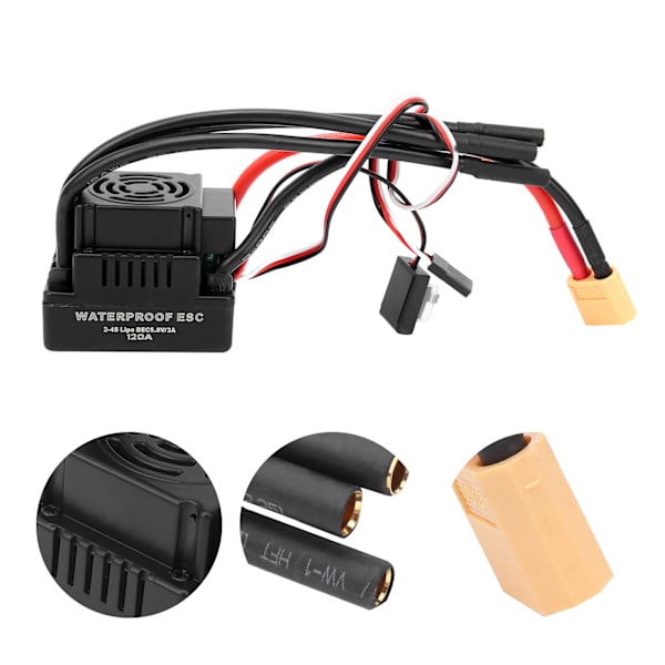 120A vedenpitävä harjaton ESC elektroninen nopeudensäädin lisävaruste sopii 1/8 RC-autoon XT60-liitin