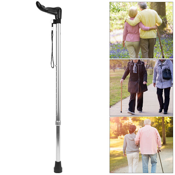 Aluminiumlegering Lättvikts Teleskopisk Justerbar Äldre Promenadkäpp Anti-skid Enkel Käpp (Silver)