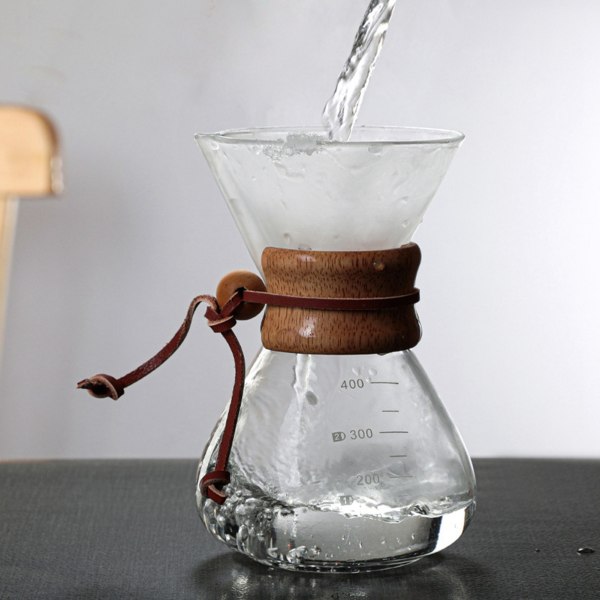 Håndbrygget kaffetrakter 400 ml dobbeltlagsfilter V-tut trehylse kaffetrakter for hjemmekaféfest