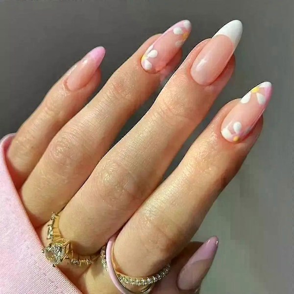 24 kpl/laatikko Violetit Ballerina Tekokynnet Tuoreella Kukka-Mantelikuviolla Painettavat Tekokynnet Keskikokoiset Irrotettavat Kynnet Juhliin W214-FakeNailsArt