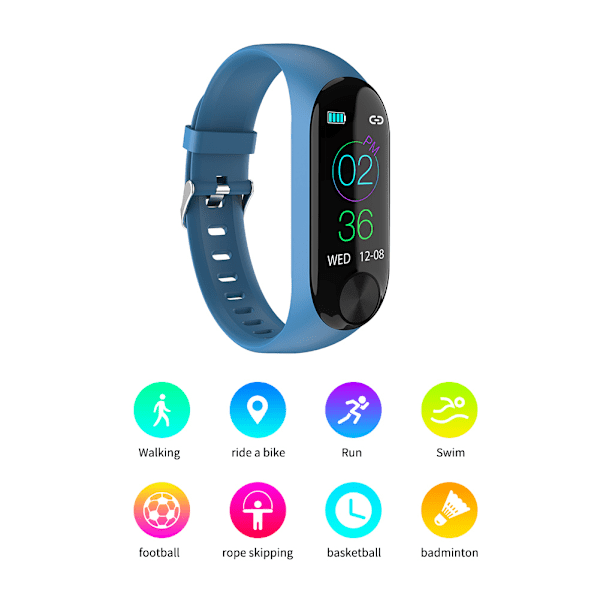 Farve skærm smart armbånd hjertefrekvens tracking blodtryk søvn monitor armbånd (blå)
