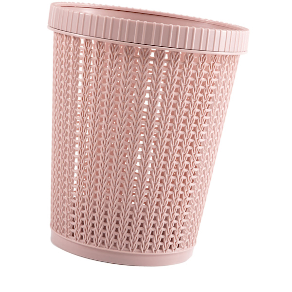 Rund plastsoptunna i rottingstil - Rosa