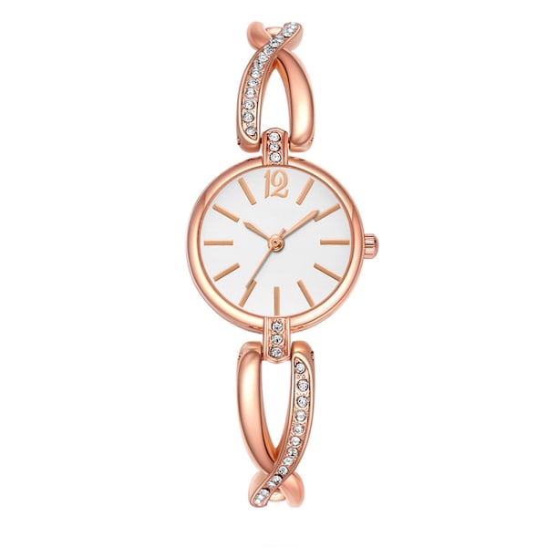 Alloy Watch Round Dial Analog Display Quartz Wristwatch(Rose Golden Belt and White Dial)