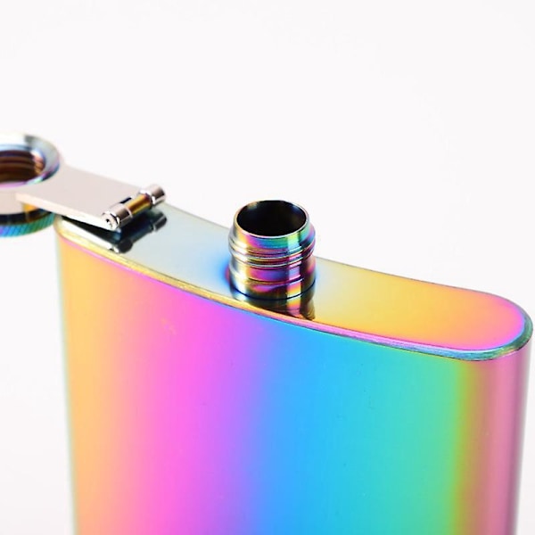 Enhörning Design 6 Oz Rostfritt Stål Hip Flask Fickstorlek Rostfri Skruvlock Regnbågsfinish Perfekt för Gravyr