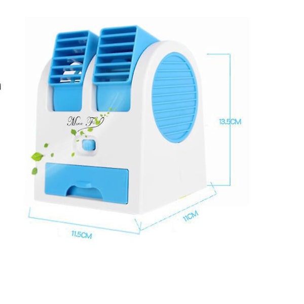 Mini Bærbar Mini USB Propellerløs Dobbeltlags Aircondition Ventilator, 11*11*13.5CM, Blå