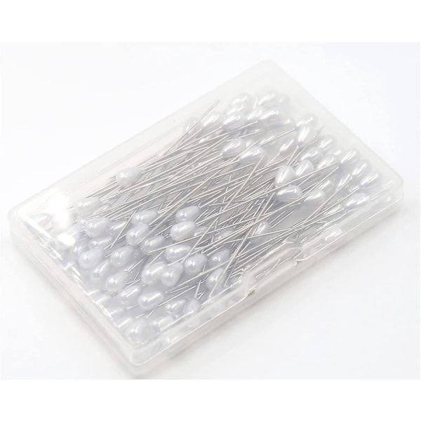 Tåreformet Perle Syning Pins 100 Stk Bryllupsbuket Pins Hvid Lige Hoved til DIY Smykkefremstilling og Quilting Opbevaringsboks Inkluderet