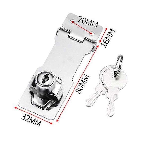 2-pack 7,6 cm Låsbara Haspar med Nyckel, Vridknapp, Låsbar Hasp för Små Dörrar, Skåp och Mer, Rostfritt Stål, Krompläterad Hasp Låsfäste