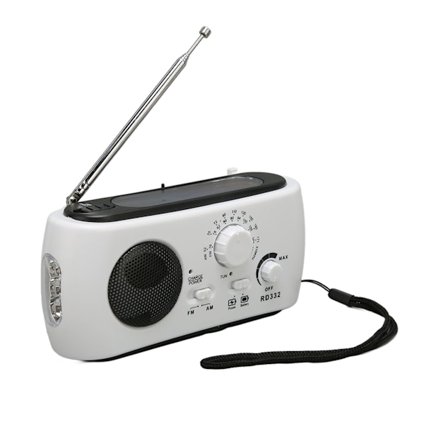 Solardriven handvevsradio multifunktionell uppladdningsbar nödradio med ficklampsfunktion för utomhuscamping vandring vit