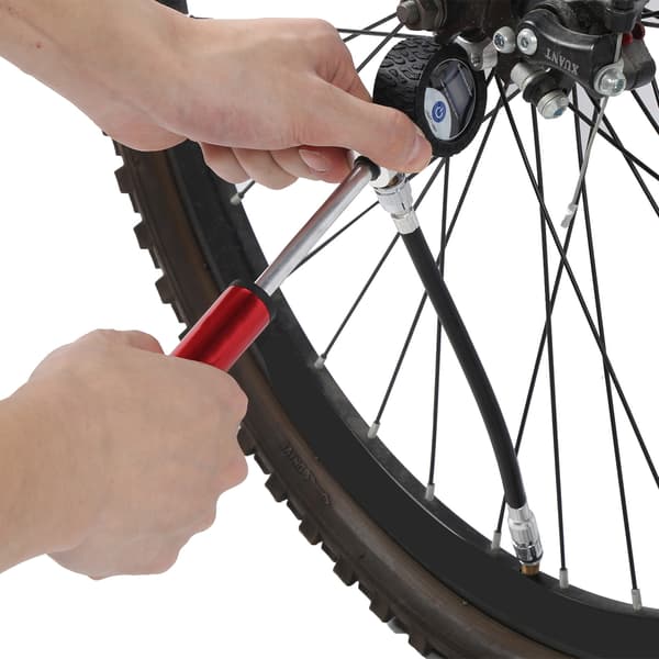 Bärbar cykelluftpump Manuell däckpump 120PSI Högtrycks LCD digital display Röd