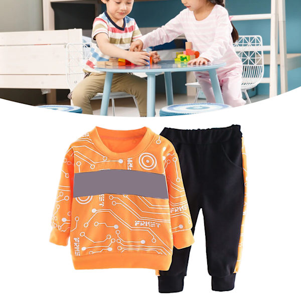 Barn Pullover Sweatshirt Set för Pojkar Bokstavstryck Mjuk Hudvänlig Ekologisk 2 Delar Outfits för Dagligt Liv Utomhus Orange 100cm/39.37in