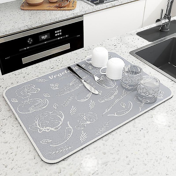 Rubber Dish Drying Mat - Super Absorbent Kitchen Drainer 30x40cm Gray