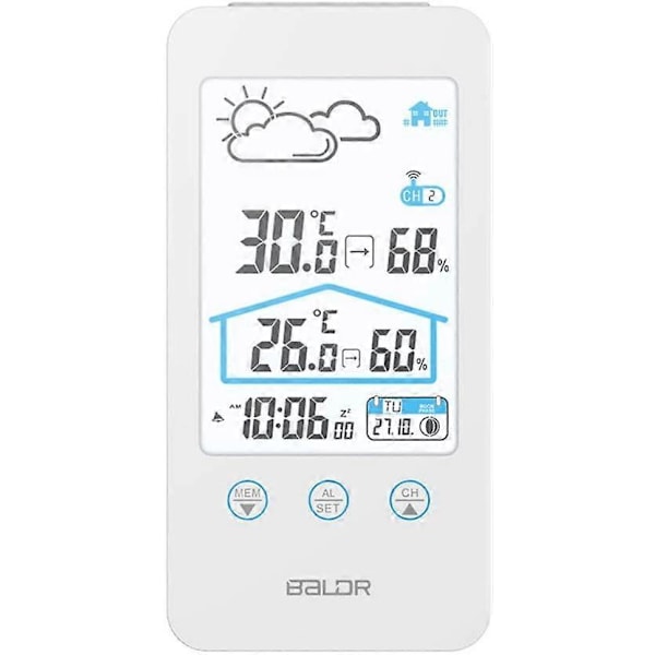 Digital Termometer Hygrometer Praktiska Trådlösa Väderstationer med Utomhussensor Barometer Bakgrundsbelysning Tidsvisning