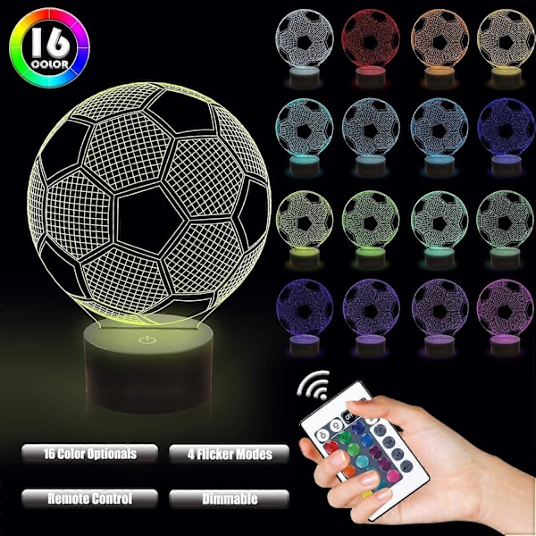 2025 Egnede Fodbold Natlamper til Børn 3D Illusion Fodboldlamper 16 LED Fjernbetjening Farveskiftende Touch Bord Skrivebordslamper Dekor Cool Gave Fødselsdag Xm