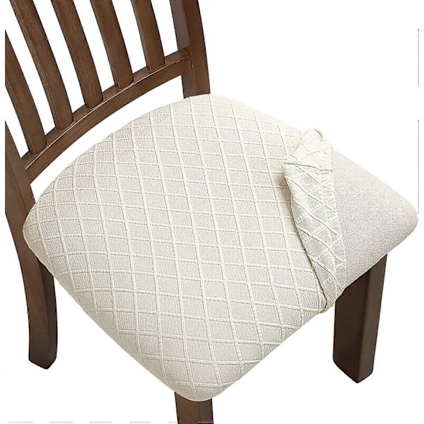 6 kpl Joustavat Jacquard-tuolinpäälliset, irrotettavat pestävät pölytiiviit ruokatuolin istuintyynyn päälliset (6, beige)