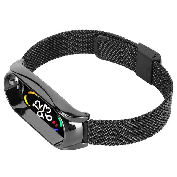 Rustfri stål mesh rem, moderigtig, åndbar, fleksibel erstatningsrem, tilbehør, der passer til Mi Band 7, sort