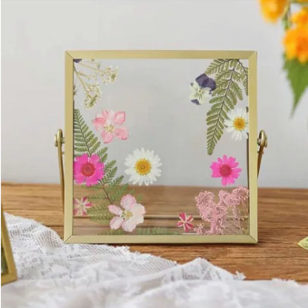 Fotoramme Display Transparent Glas Jern Støtte Bordplade Tørret Blomst Ramme til Hjemmedekorationer 4 Tommer