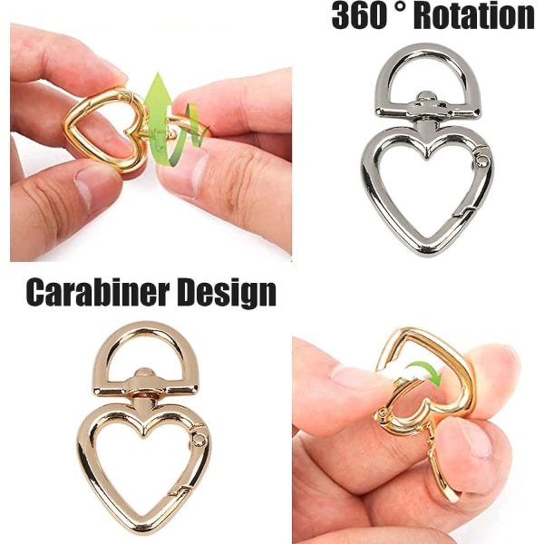 24 stk hjerteformede drejelige låsekroge - metal karabinhager til nøgleringe, håndværk, rygsække