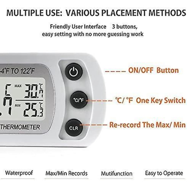 Vattentät kylskåpstermometer med lättläst LCD-display