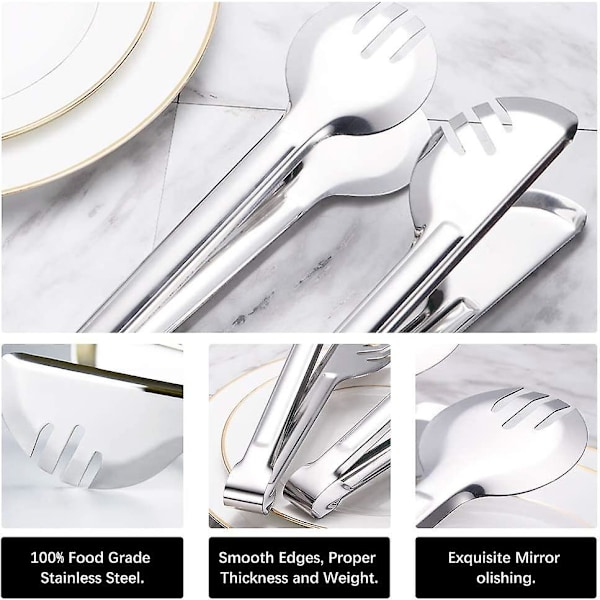 6 Stykker 23 cm Serveringstenger i Rustfritt Stål, Appetittbuffet Matserveringstenger Gaffeltenger, For Servering, Matlaging, Salat, Grillmat, Kake, Brød
