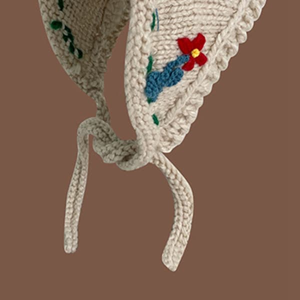 Strikket Ørehat Varmer Retro Håndlavet Efterår Vinter Ins Stil Sød Kvinde Tilbehør Beige M(56-58cm)