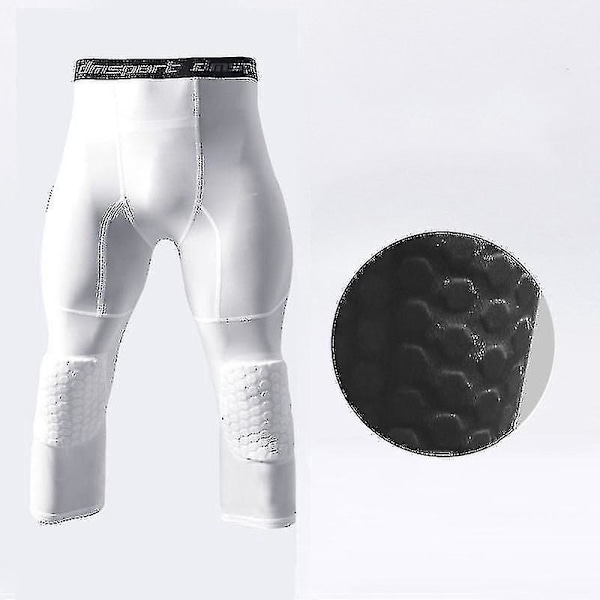 Basketball Kompressions Leggings med Knæpuder - Hvid, 3XL