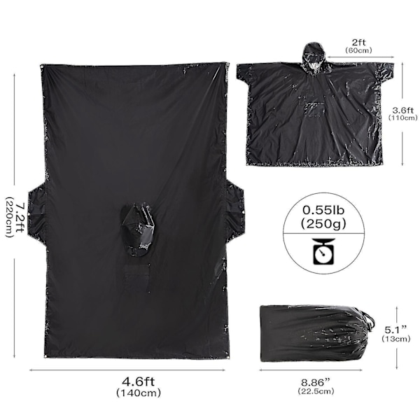 Camouflage vandtæt regnponcho til udendørsaktiviteter sort