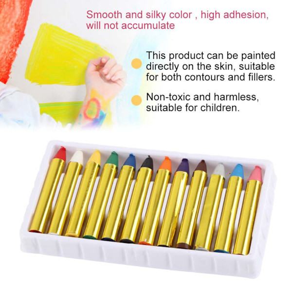 12 färger Kroppsansiktsmålarpinnar Crayons Set Färgglad målningspenna